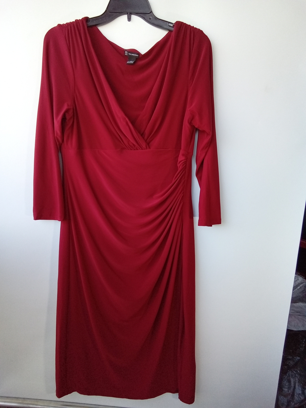 New Directions Red Faux Wrap Ruched Midi Dress Size 12